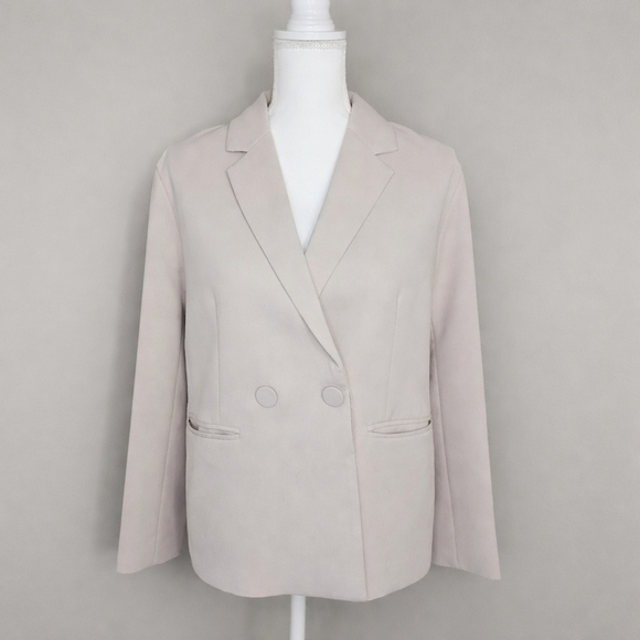 Daxi Retro Styling Jackets & Blazers - Daxi Retro Styling Greige Double Breasted Tailored Blazer Minimalist Normcore
